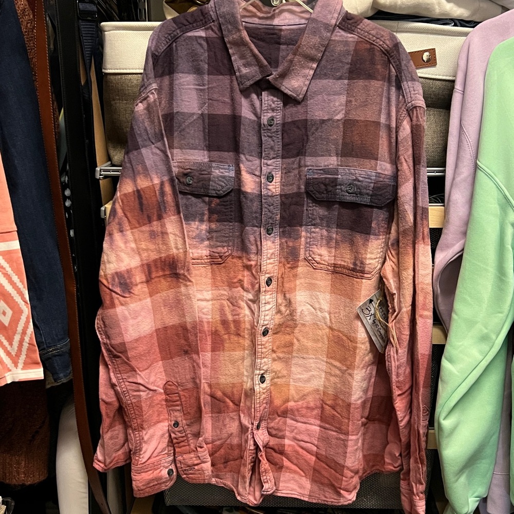 Plaid Button-Up Shirt in Pink and Purple